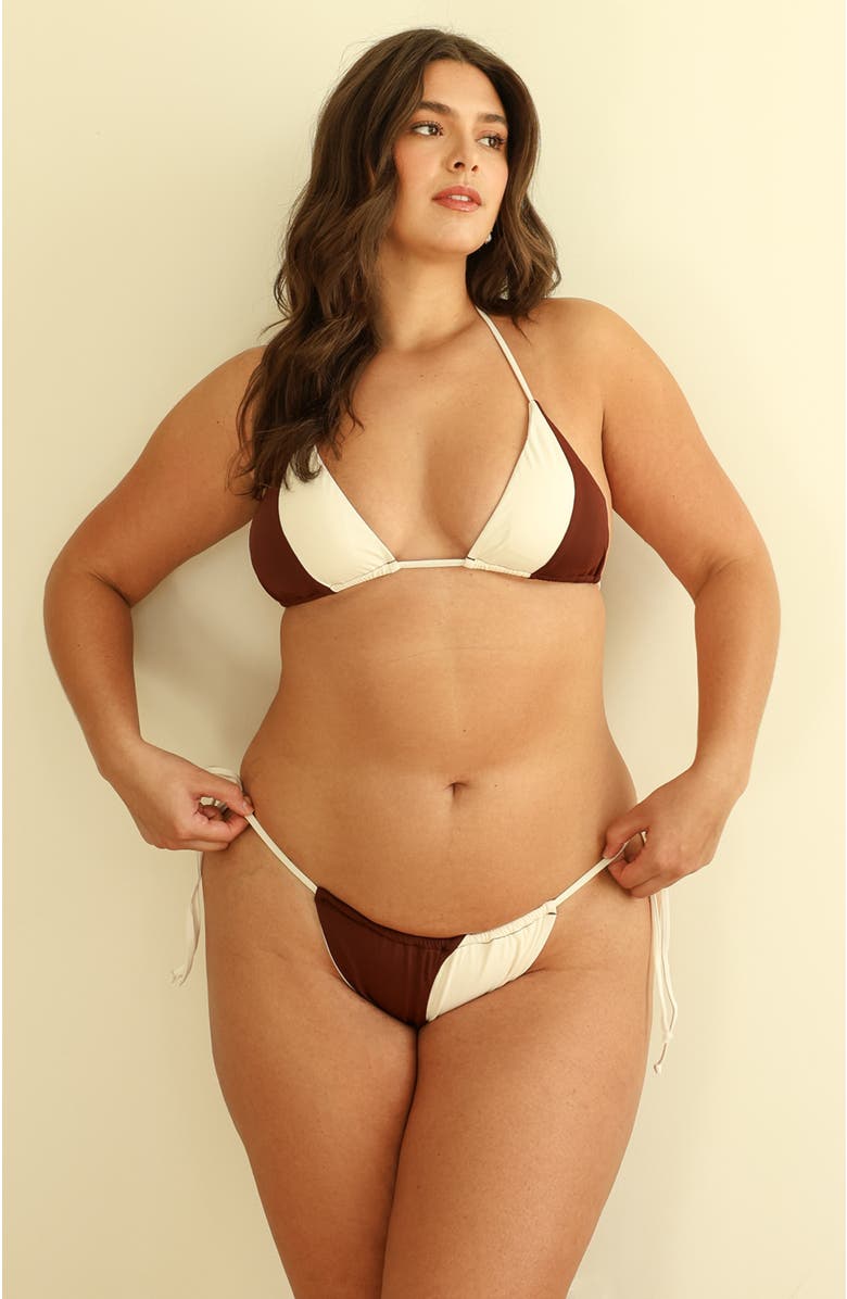 Dippin Daisys Ava Triangle Bikini Top, Alternate, color, Mocha/Ivory