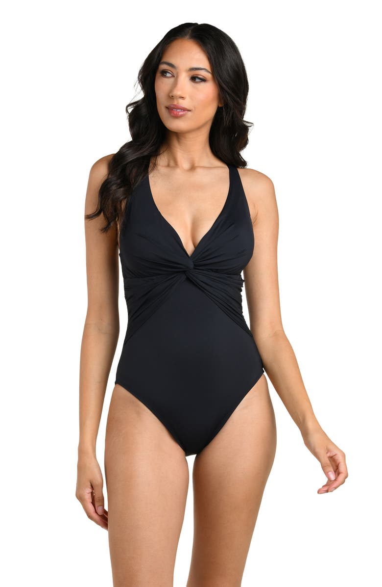 La Blanca Island Plunge One-Piece Swimsuit, Alternate, color, Black
