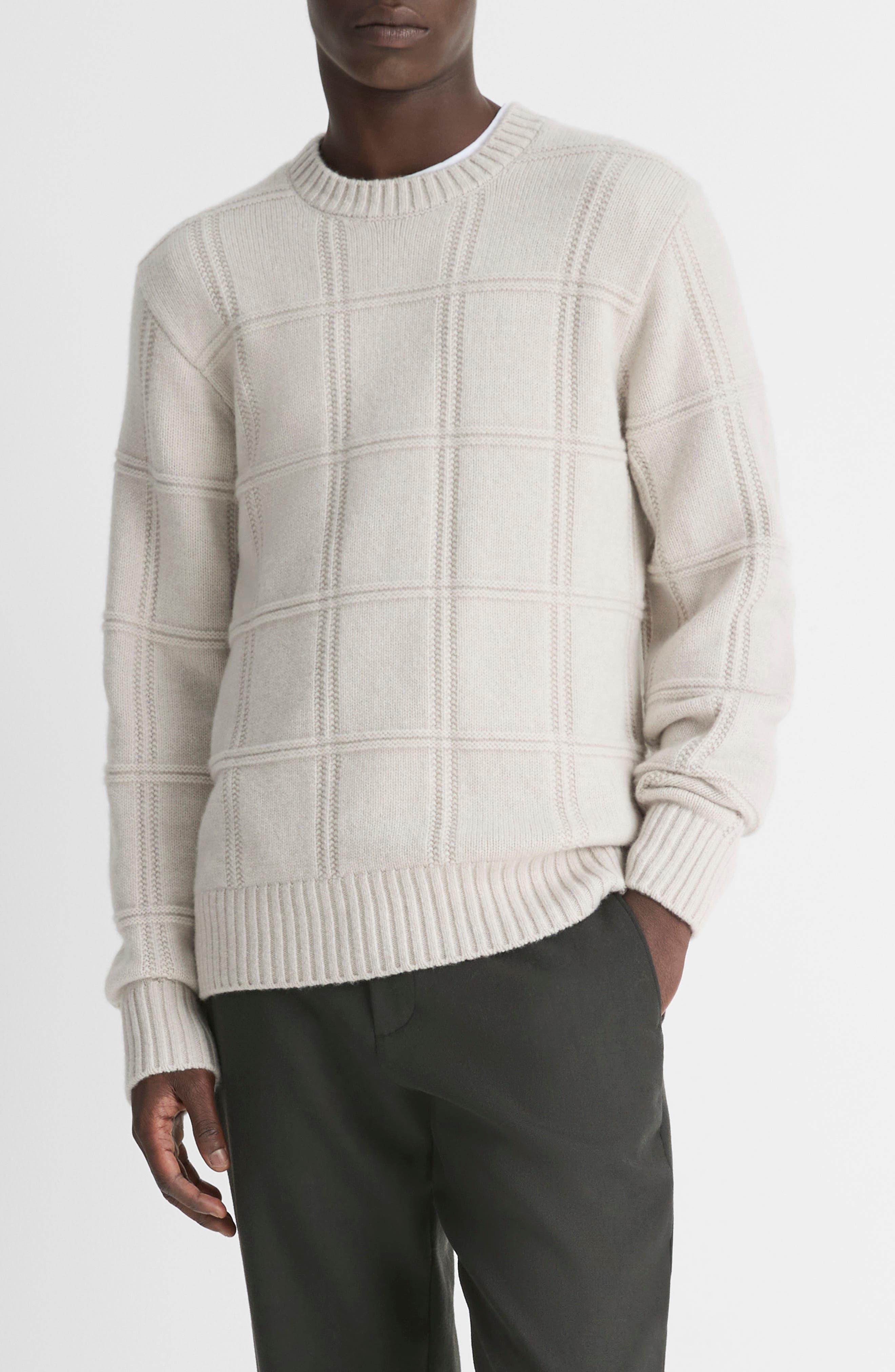 Vince Seed Stitch Windowpane Lambswool Sweater