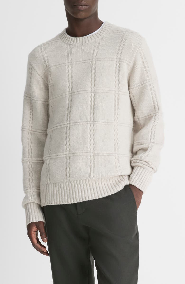 Vince Seed Stitch Windowpane Lambswool Sweater, Main, color, H Sheep