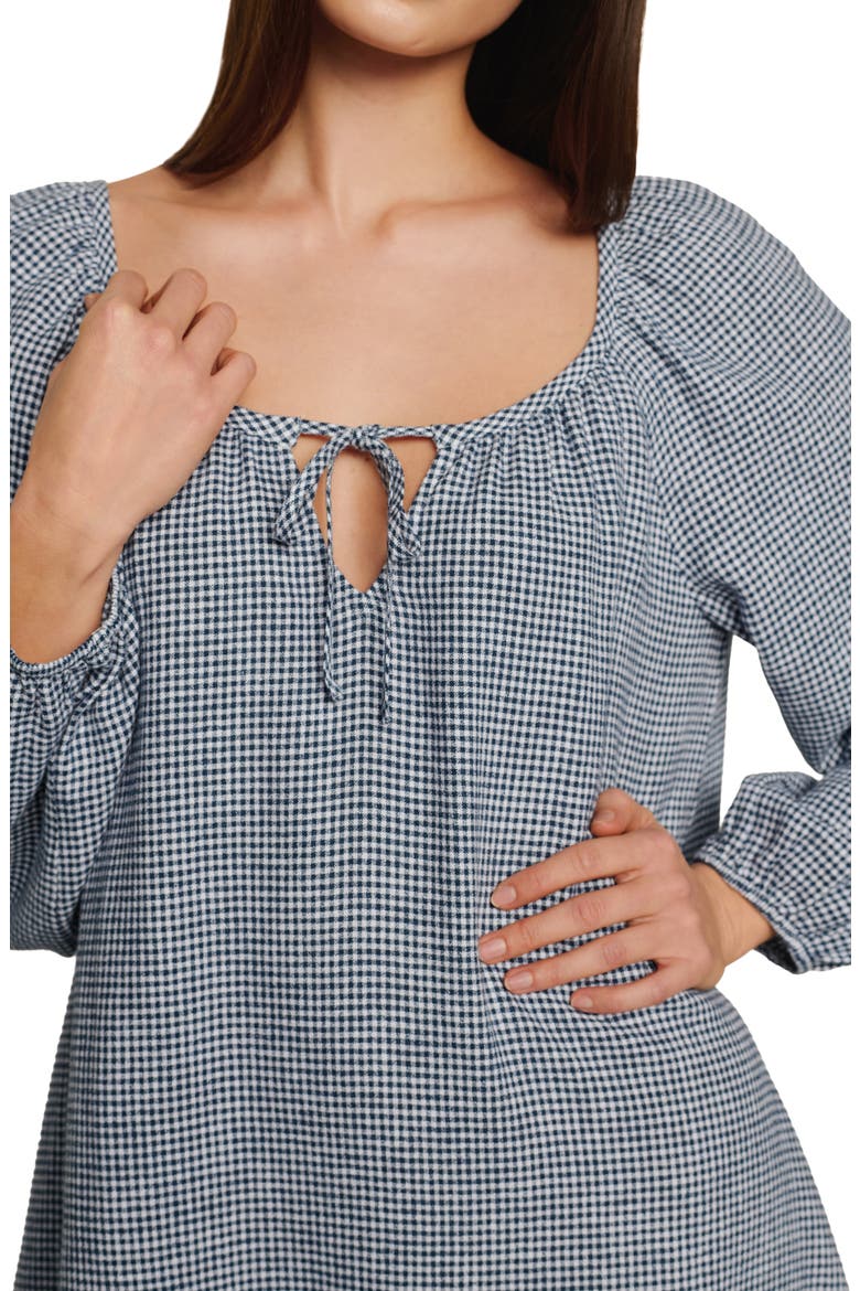 Linen Blend Long Sleeve Nightgown, Alternate, color, GINGHAM WHITE/ NAVY