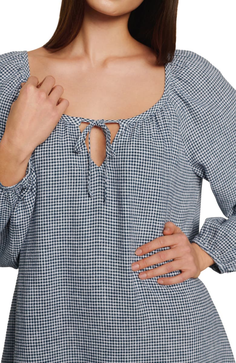 Eberjey Linen Blend Long Sleeve Nightgown, Alternate, color, Gingham White/ Navy