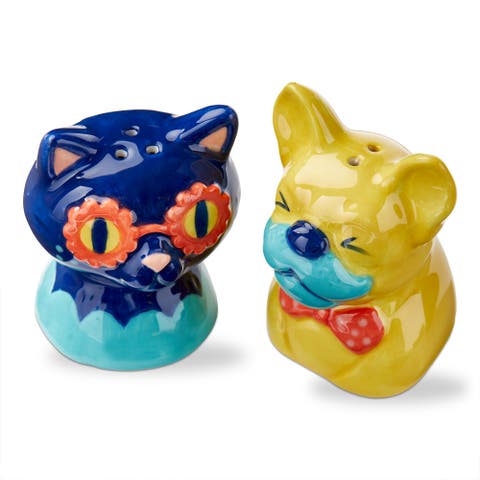 Eclectic Fun Friends Salt & Pepper Shakers Set of 2 Multi Dolomite 2.15x2.02x2.72 in