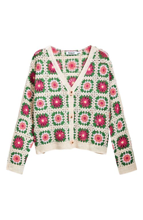 Desigual Cotton Blend Crochet Cardigan In White