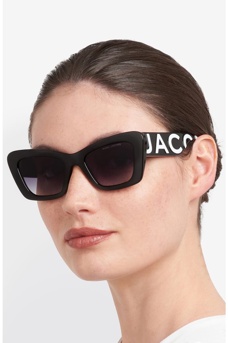 52mm Cat Eye Sunglasses, Alternate, color, BLACK WHITE/ DARK GREY SF