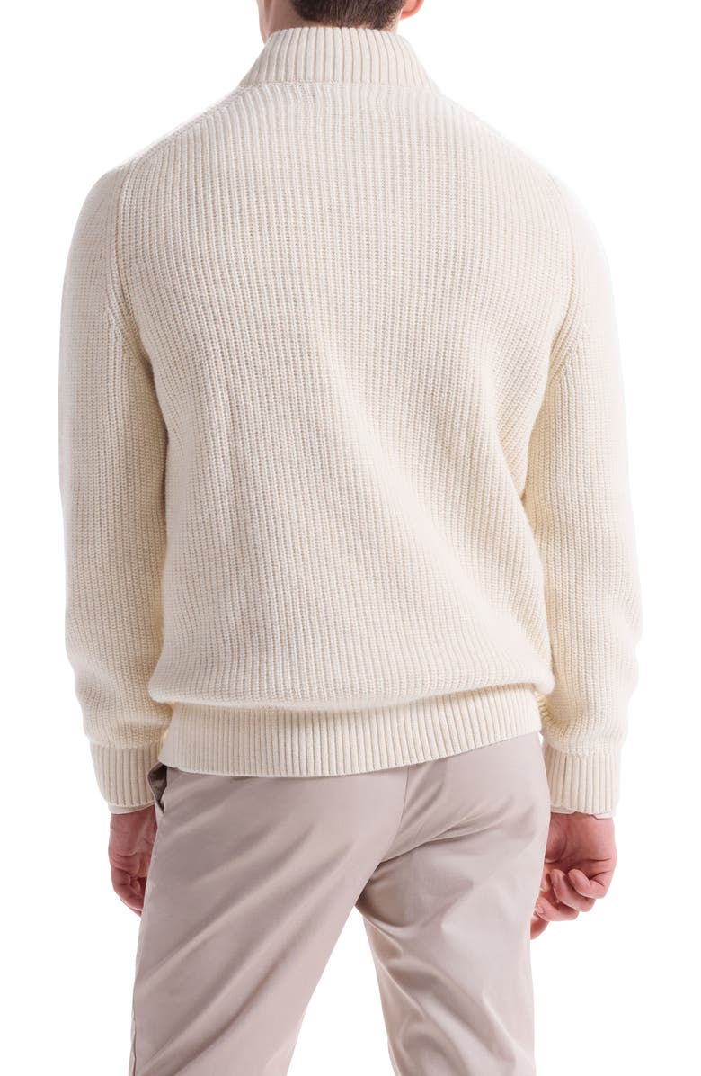 Bugatchi Merino Wool & Cotton Diamond Quarter Zip Sweater, Alternate, color, Chalk