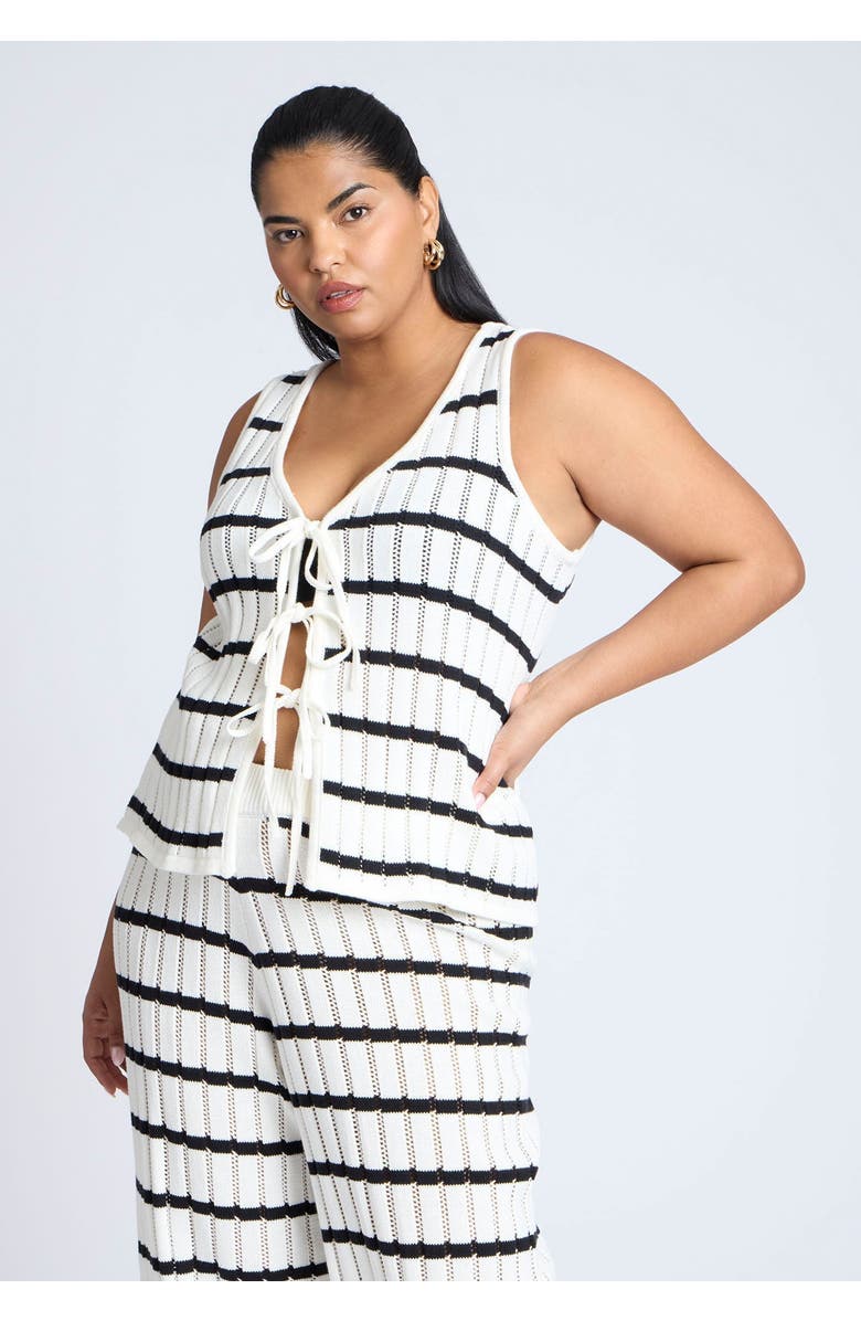 ELOQUII Tie Front Tank, Main, color, Horizontal Stripe Arctic Wolf