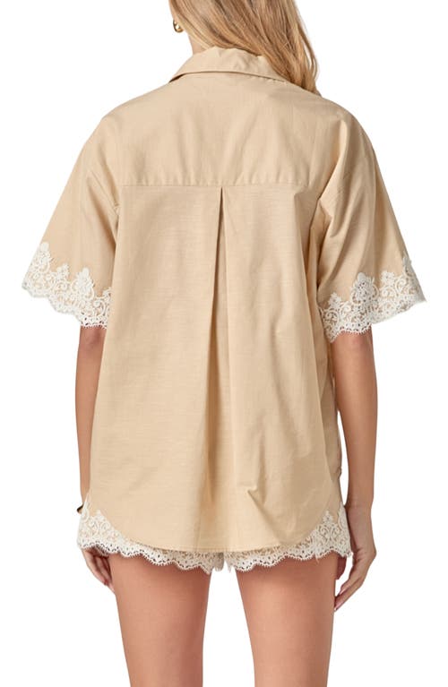 English Factory Embroidered Lace Linen Blend Shirt In Brown