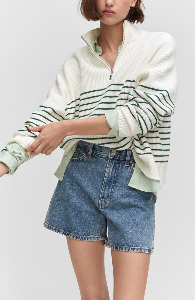MANGO Stripe Half Zip Sweater, Alternate, color, 