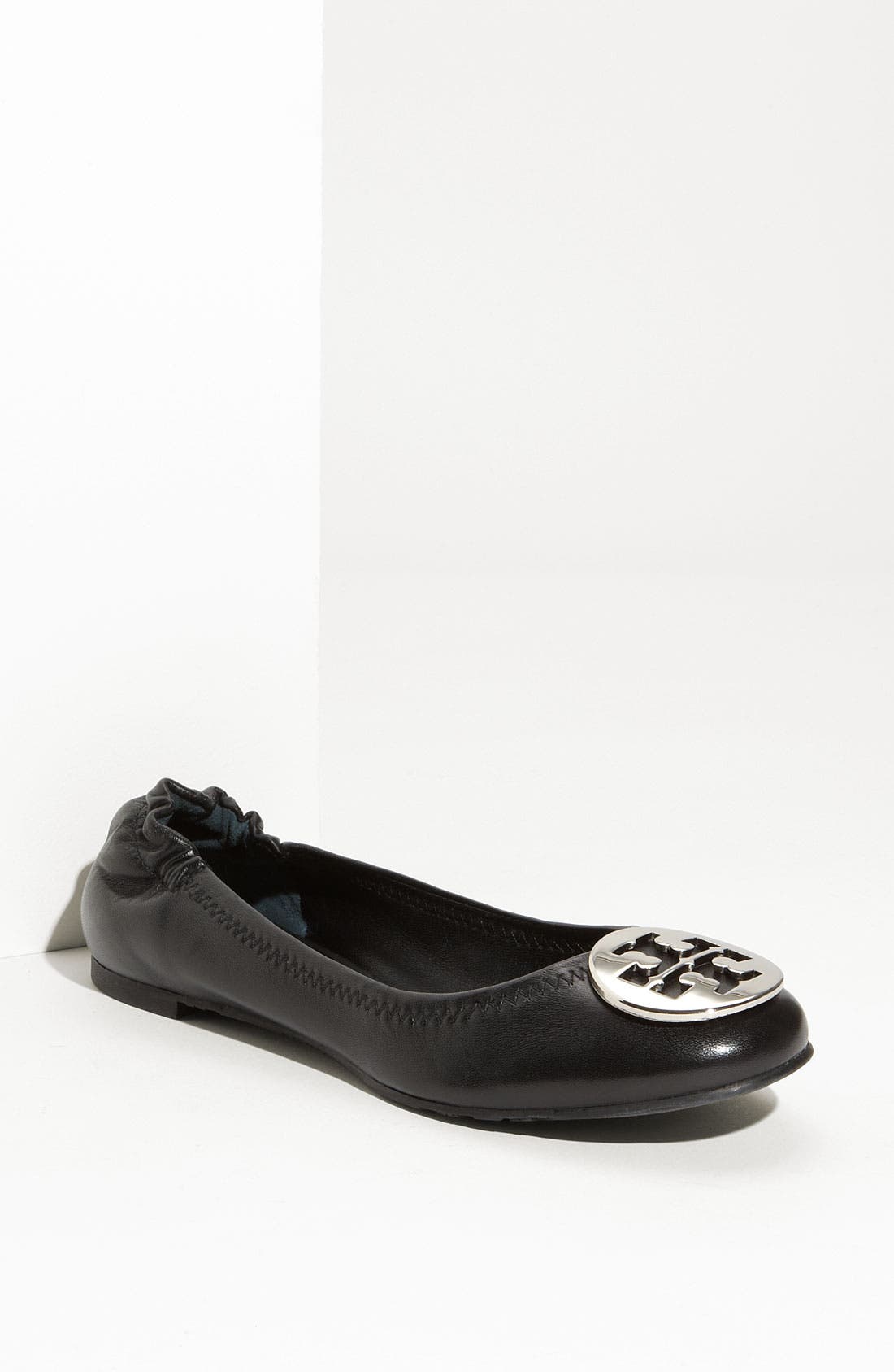 'Reva' Ballerina Flat, Main, color, BLACK W / SILVER LOGO