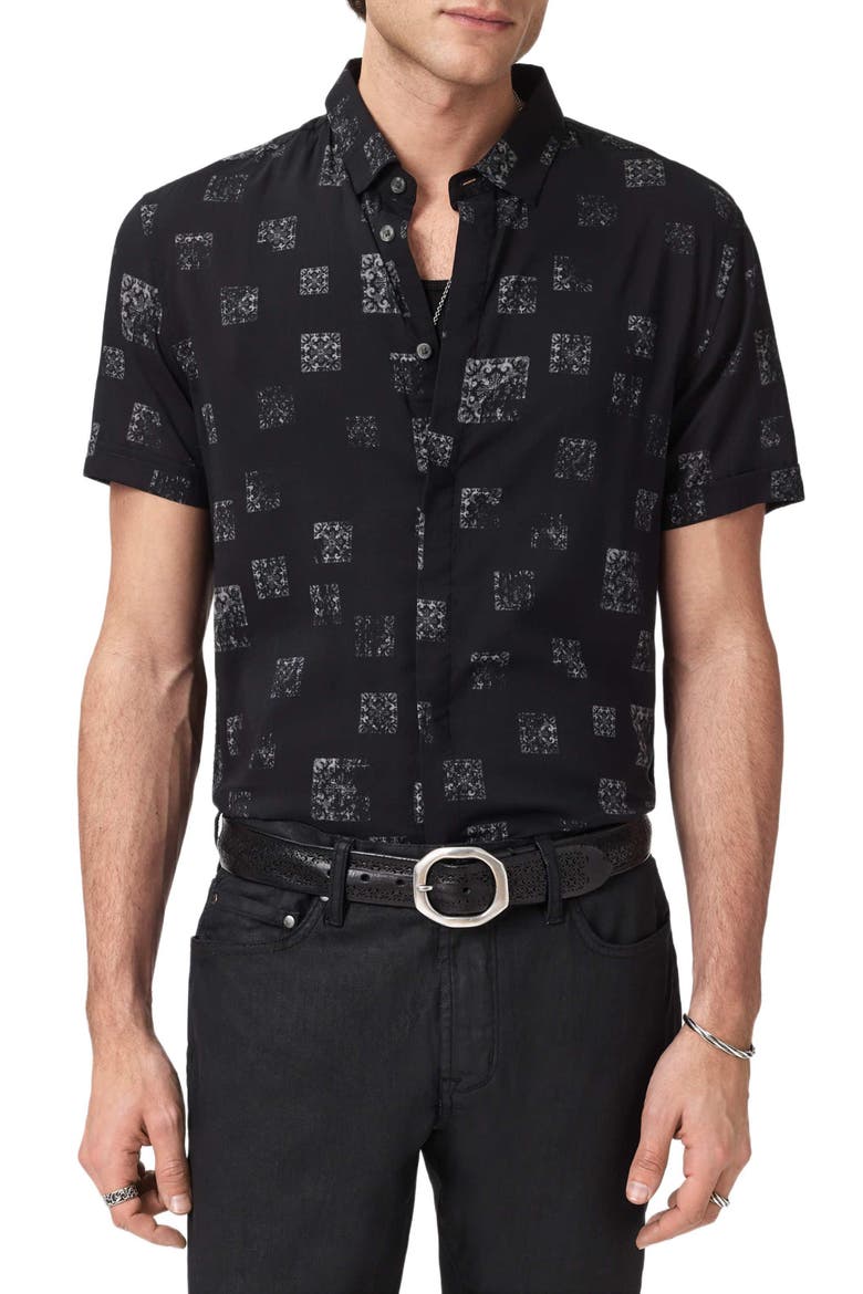 Loren Slim Fit Short Sleeve Button-Up Shirt, Main, color, BLACK