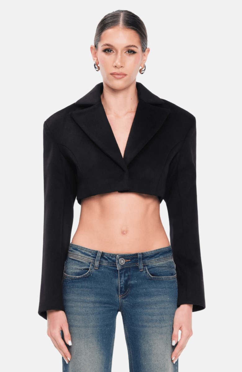 OW Collection NOVA Cropped Wool Blazer, Main, color, Black