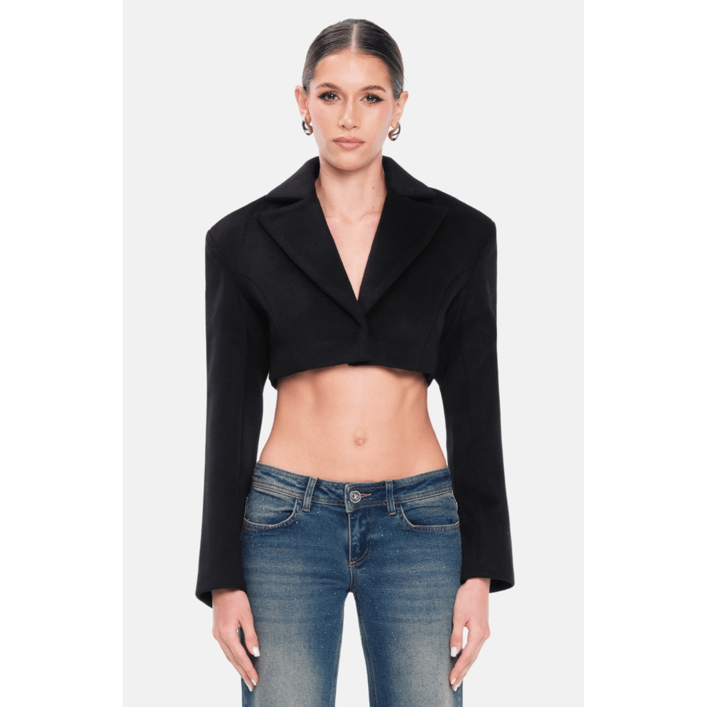 Ow Collection Nova Cropped Wool Blazer In Black