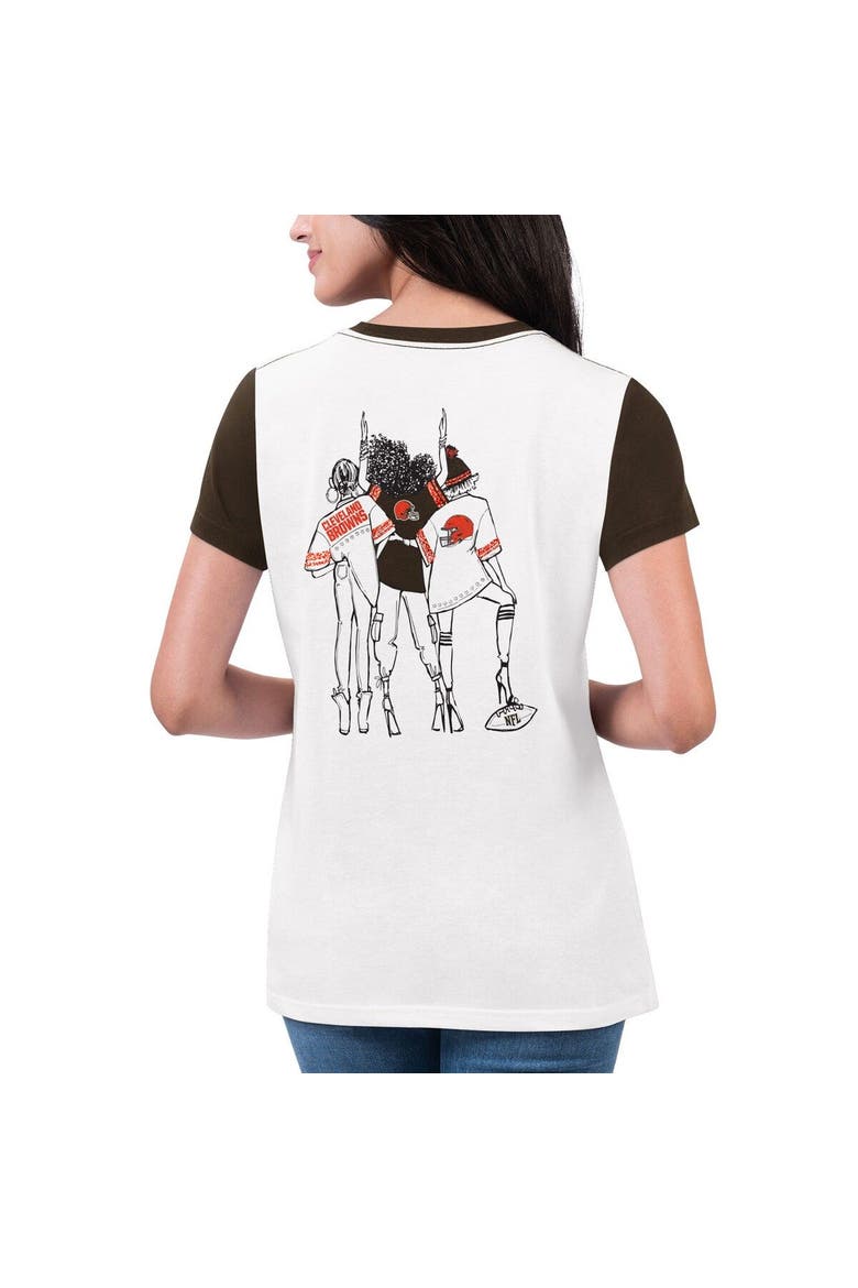 Women's G-III 4Her by Carl Banks White/Brown Cleveland Browns Fashion Illustration T-Shirt, Alternate, color, White