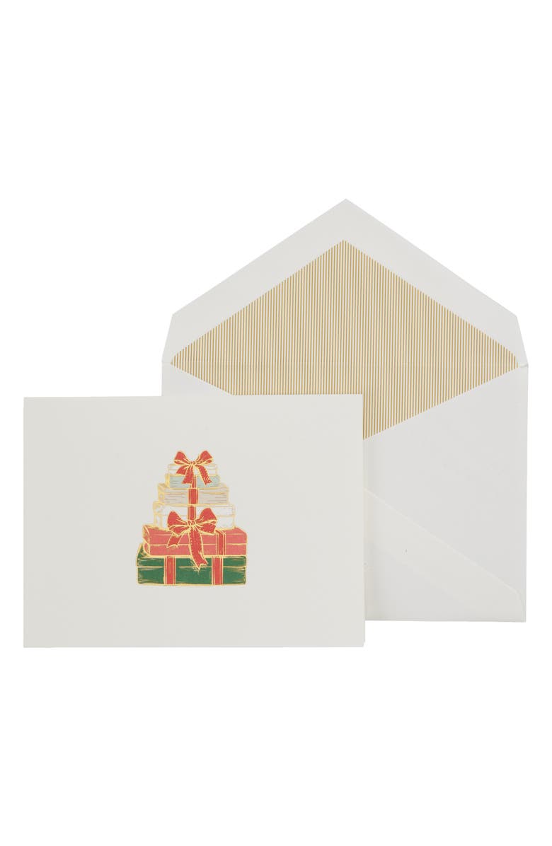 Crane Set of 10 Wrapped Gifts Holiday Note Cards, Main, color, White Multi