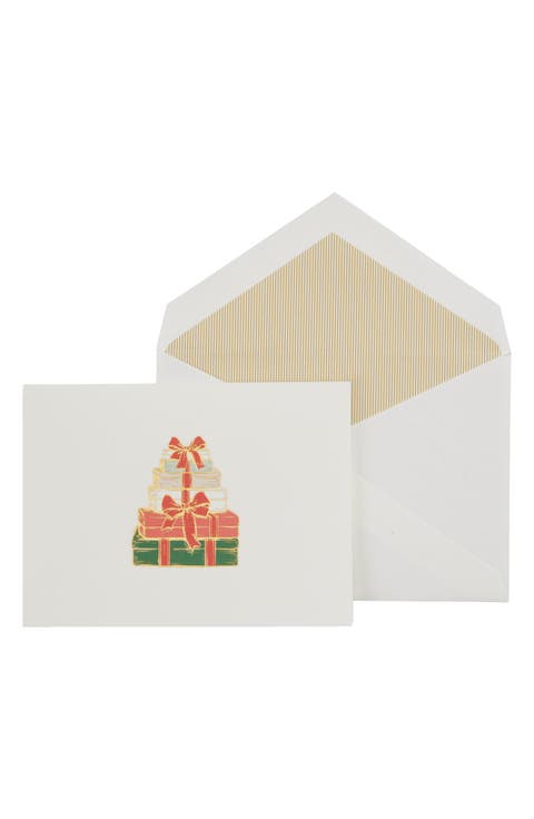 Set of 10 Wrapped Gifts Holiday Note Cards