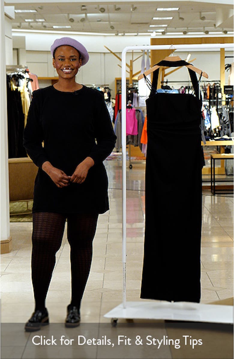 Halter Neck Scuba Crepe Sheath Gown, sales video thumbnail