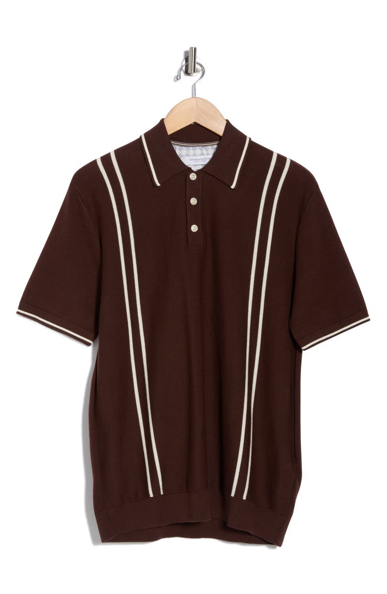 DENIM AND FLOWER Stripe Cotton Polo, Main, color, Brown
