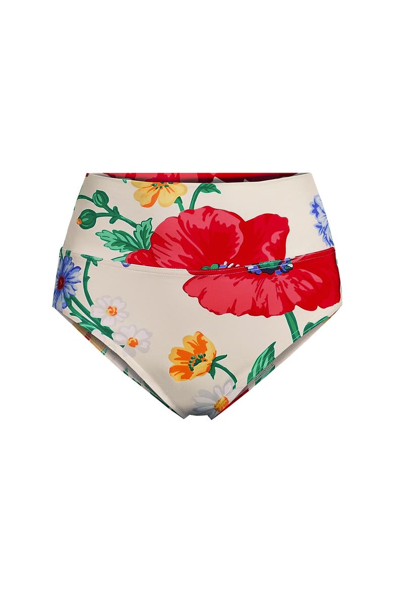 Chlorine Resistant Pinchless High Waisted Bikini Bottoms, Alternate, color, Egret/Poppy Floral