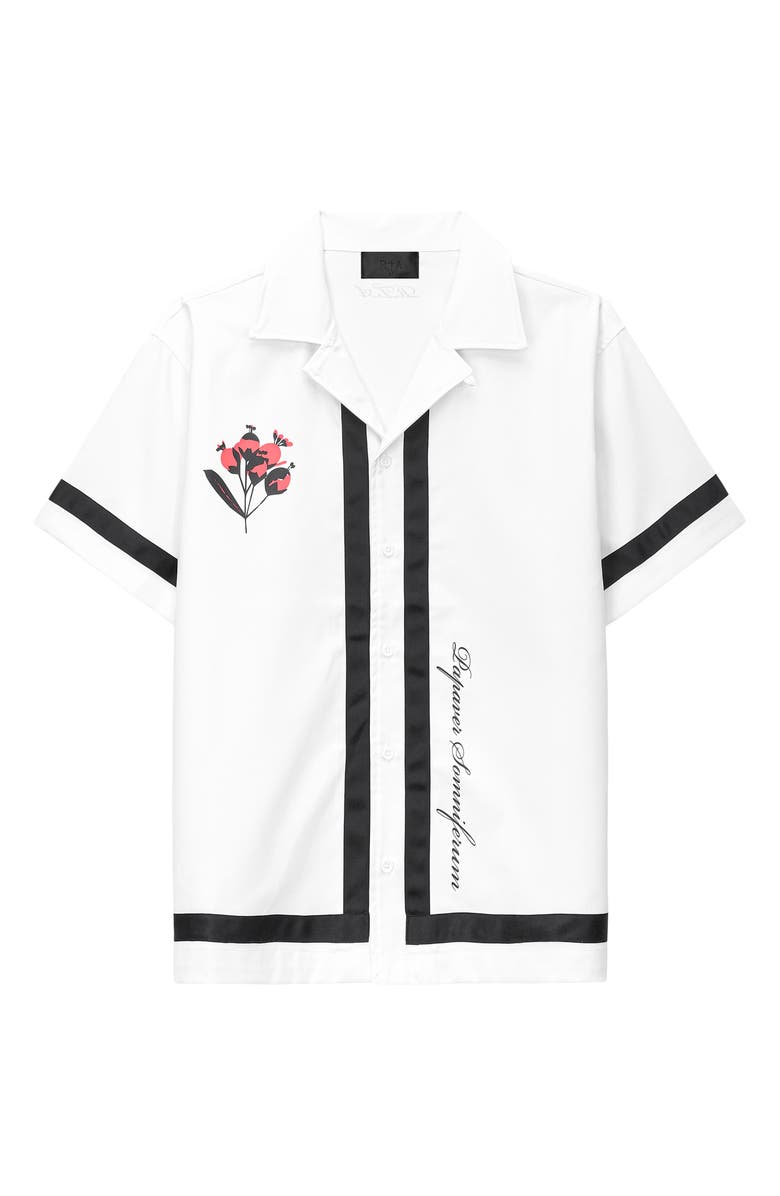 RtA Nathan Poppy Graphic Oversized Button-Up Camp Shirt, Main, color, White Poppy