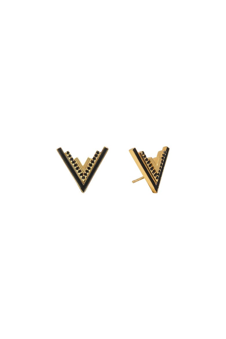 Valor V-Stud 18k Gold Vermeil Onyx Statement Studs, Main, color, Gold & Black