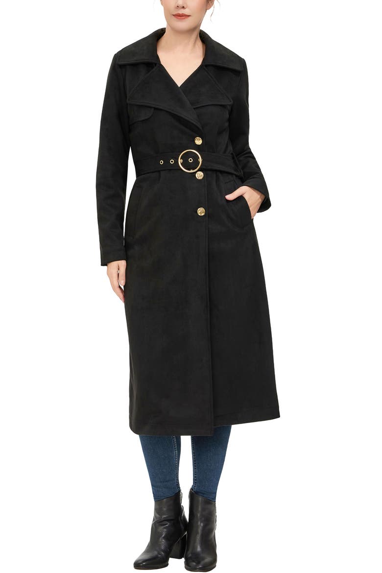 Women's Natalia Faux Suede Trench Coat, Main, color, Black