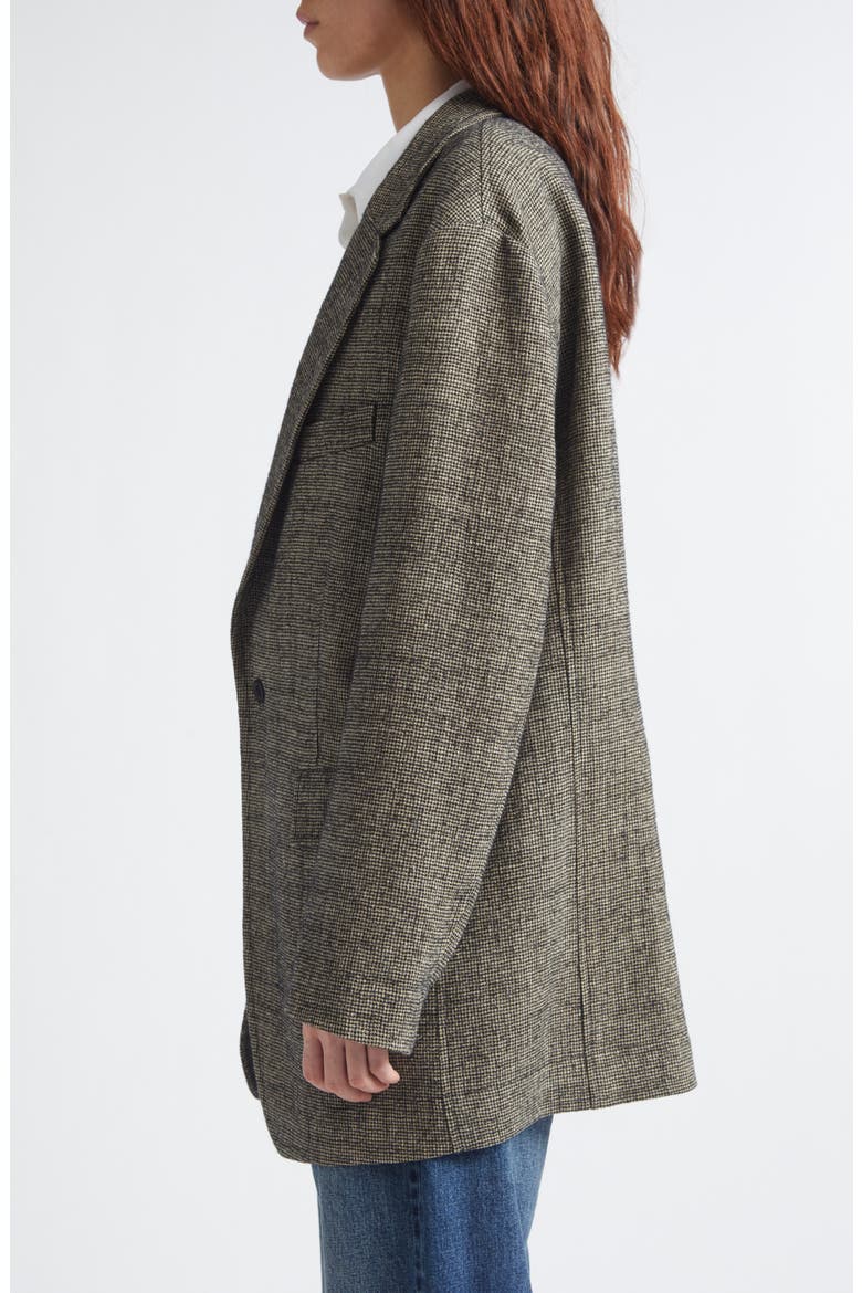 Oversize Ragged Houndstooth Linen & Virgin Wool Blazer, Alternate, color, KHAKI BLACK MINI HOUNDSTOOTH