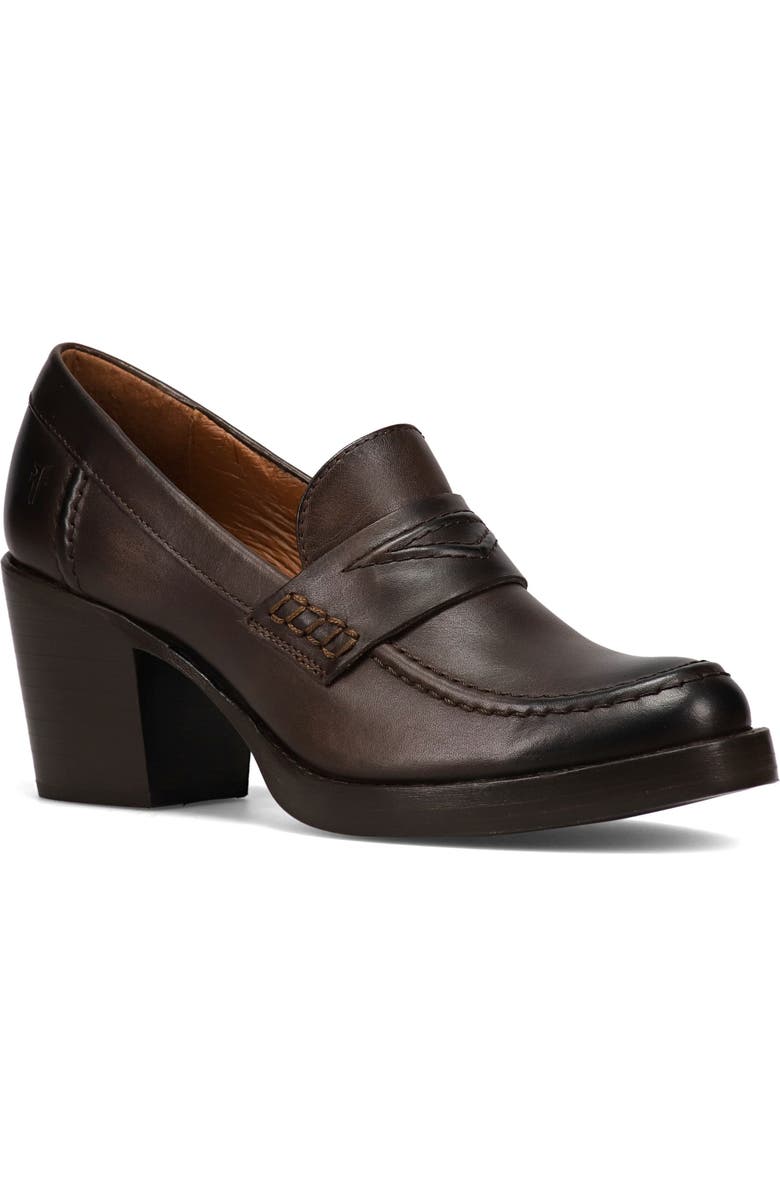 Frye Jean Stacked Heel Loafer, Main, color, Chocolate