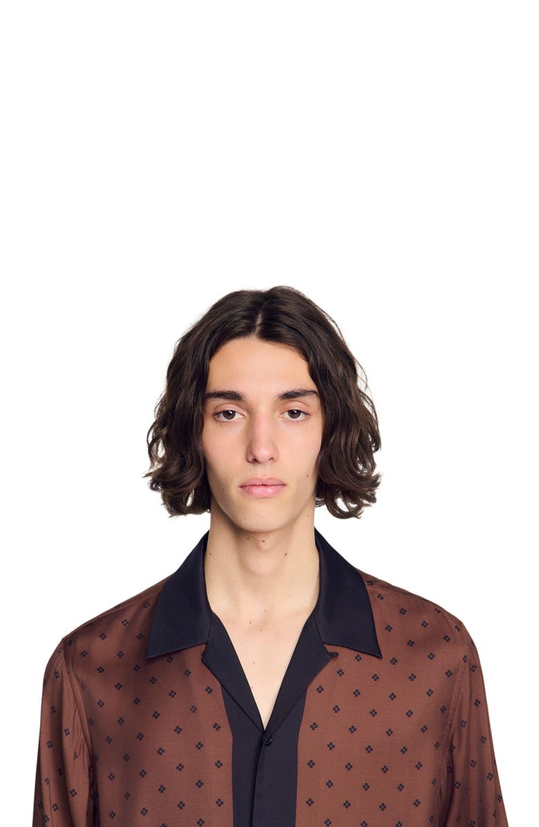SANDRO Square Cross motif shirt, Alternate, color, Tobacco Brown