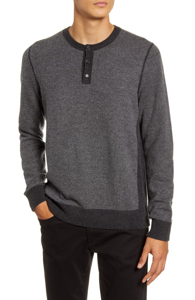 Vince Slim Fit Bird's Eye Henley Wool & Cashmere Sweater, Main, color, 
