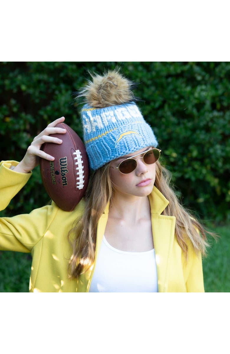 Lele Sadoughi Sky Chargers Nfl Beanie With Faux Fur Pom, Alternate, color, Sky 400