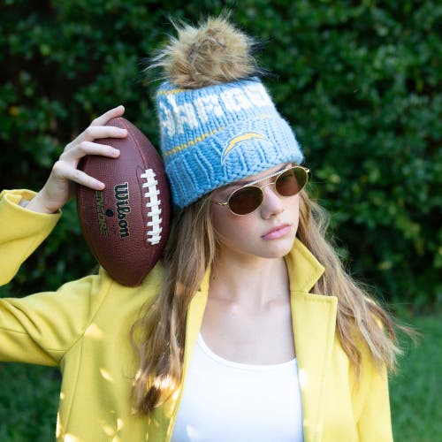 Lele Sadoughi Sky Chargers Nfl Beanie With Faux Fur Pom In Blue