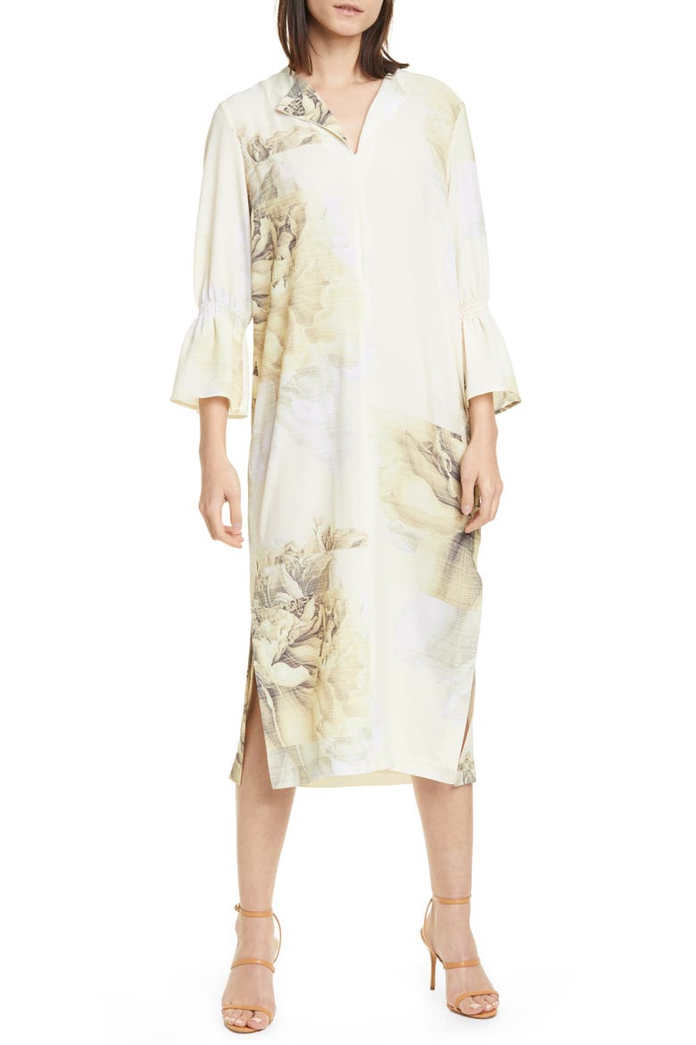 Adessa Floral Midi Shift Dress, Main, color, BIG ROSE YELLOW