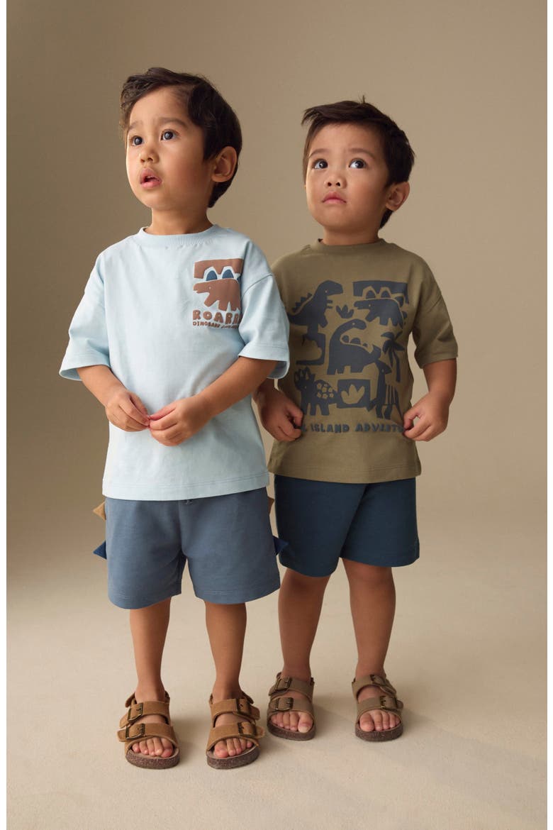 Kids' 4-Pack Dino Graphic T-Shirts & Assorted Shorts, Alternate, color, BLUE MULTI