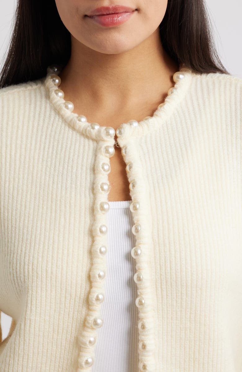 Wit & Wisdom Faux Pearl Trim Cardigan, Alternate, color, Vanilla