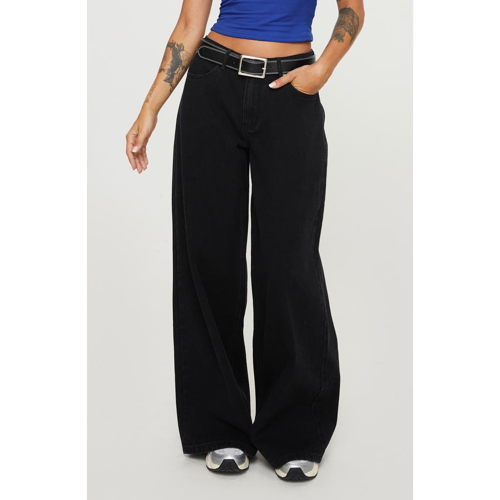 Princess Polly Naylor Mid Rise Wide Leg Jeans In Black