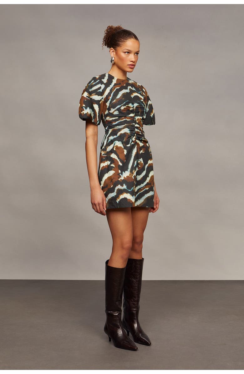 AMUR Tanner Puff Sleeve Mini Dress, Alternate, color, Aerial Terrain