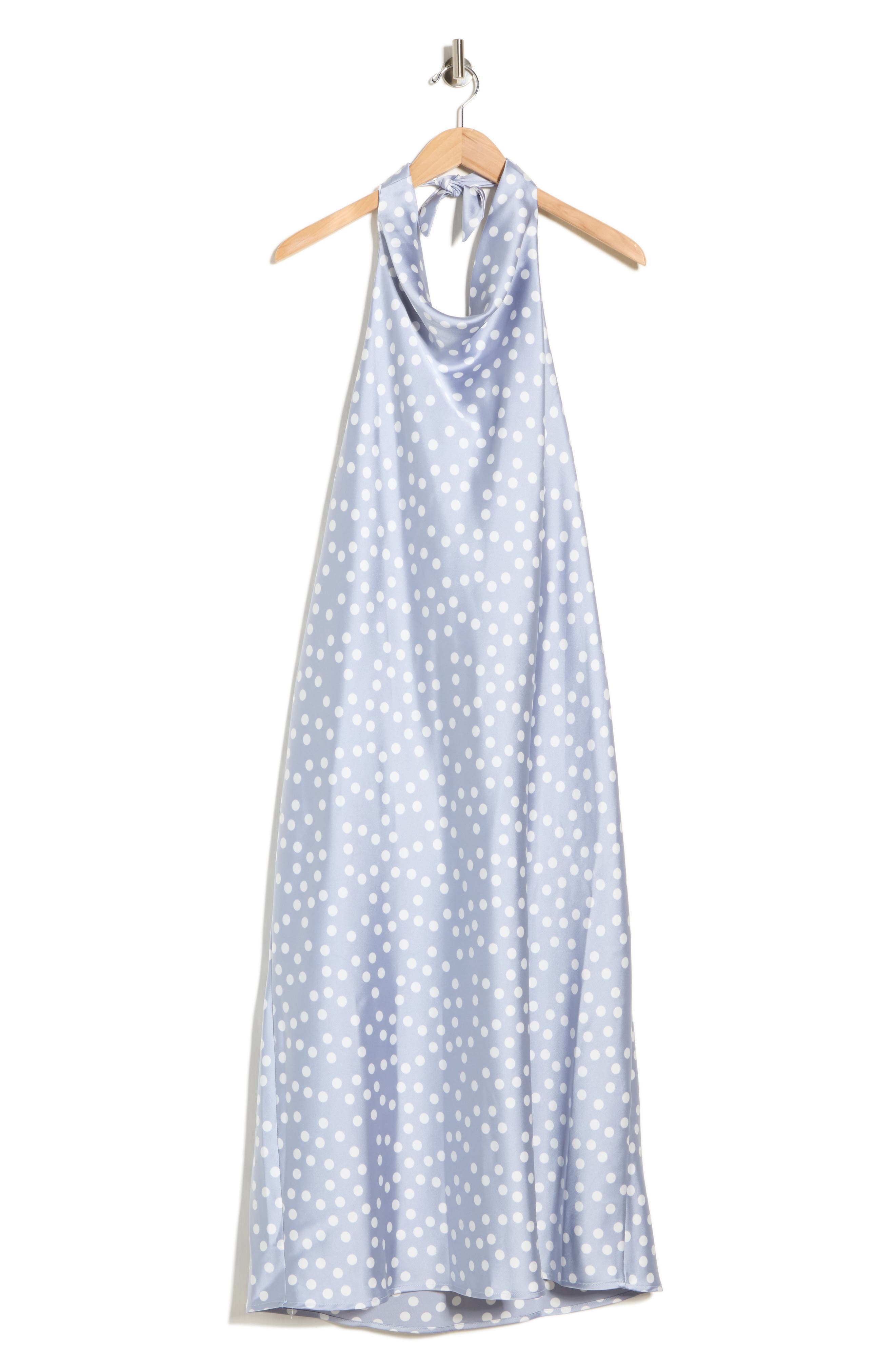 Renee C Polka Dot Halter Neck Satin Midi Dress