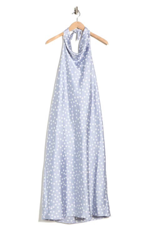 Polka Dot Halter Neck Satin Midi Dress (Plus)