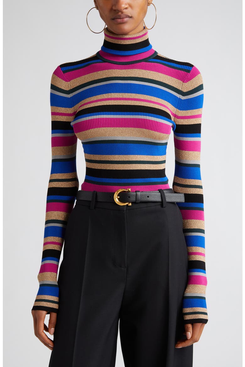Olene Metallic Stripe Turtleneck Top, Main, color, MAGENTA MULTI STRIPE