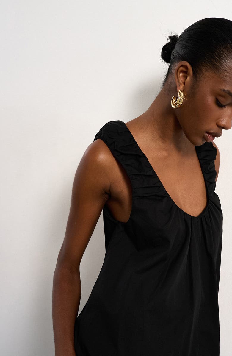 Topshop Ruched Cotton Poplin Maxi Dress, Alternate, color, Black