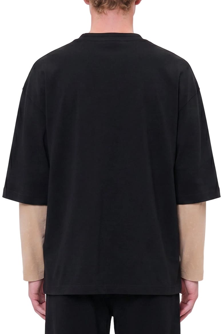 Daydreamers Printed T Shirt With Acid Wash Sleeves, Alternate, color, BLACK