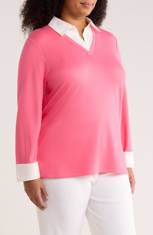 Jones New York Mixed Media Collar Sweater In Pink