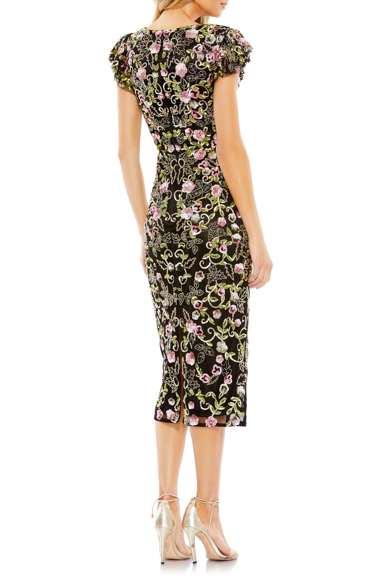 Floral Embellished Flutter Cap Sleeve Dress, Alternate, color, BLACK MULTI