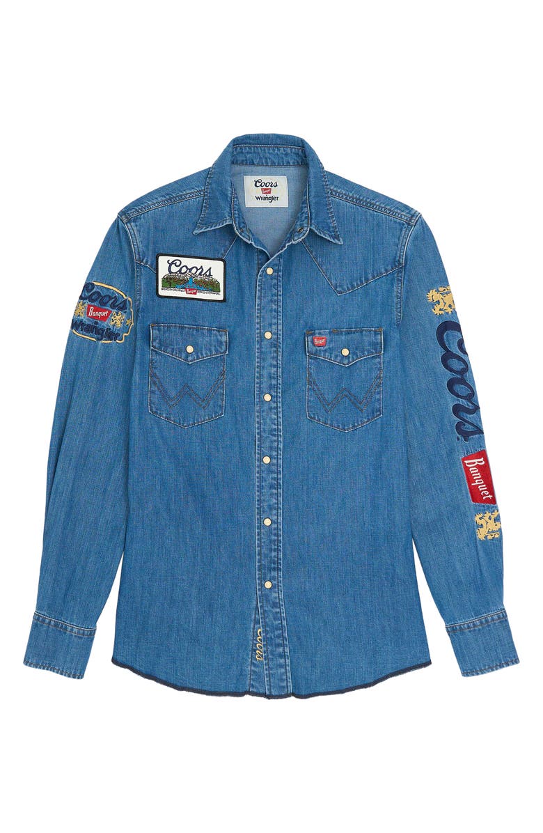 Wrangler Coors Patch Denim Shirt, Alternate, color, Golden Blue