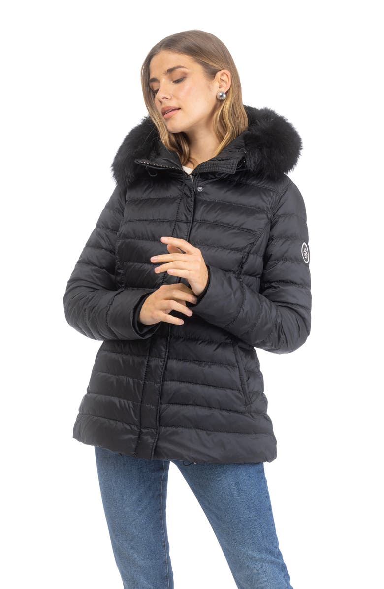 GORSKI Apres-Ski Horizontal Short Jacket With Detachable Toscana Lamb Hood Trim, Alternate, color, Black/Black