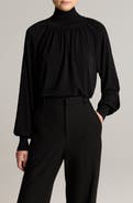 Vince Rib Trim Gathered Long Sleeve Top