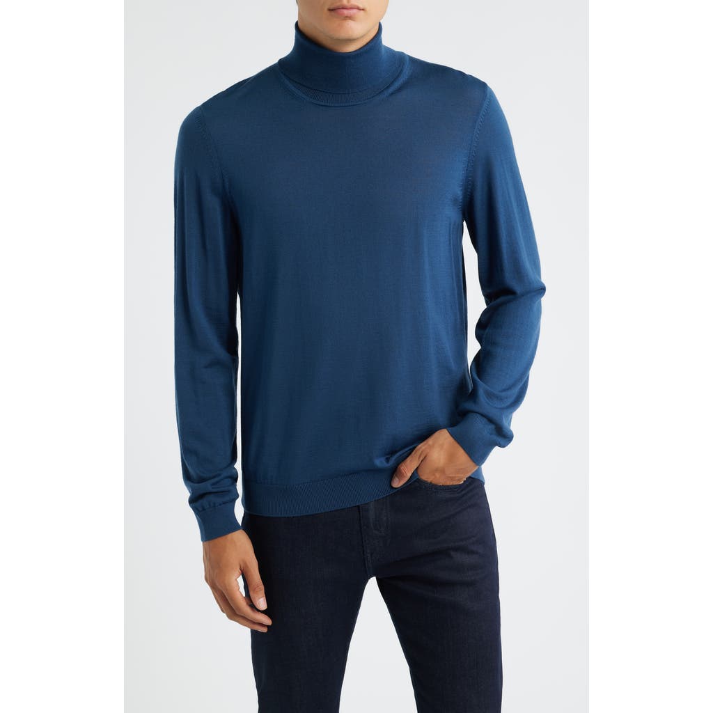Hugo Boss Boss Musso Virgin Wool Turtleneck Sweater In Blue