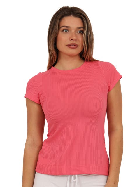Womens Basic Ribbed Knit Round Neck Short Sleeve Top