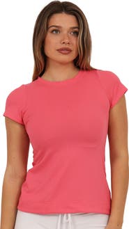 24seven Comfort Apparel Basic Ribbed Knit Round Neck Short Sleeve Top
